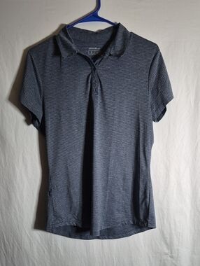Eddie Bauer Navy and Light Gray Striped Short Sleeve Polo